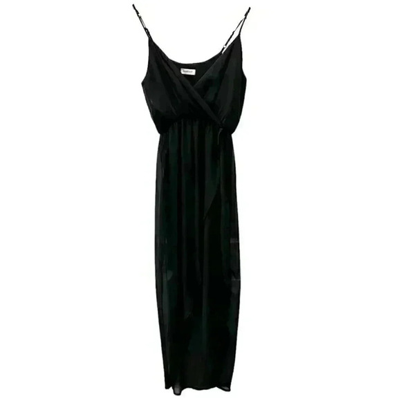 Smart Set Midi Maxi Dress Black Sheer Flowy High Low Wrap Front Asymmetric XS - Picture 2 of 16